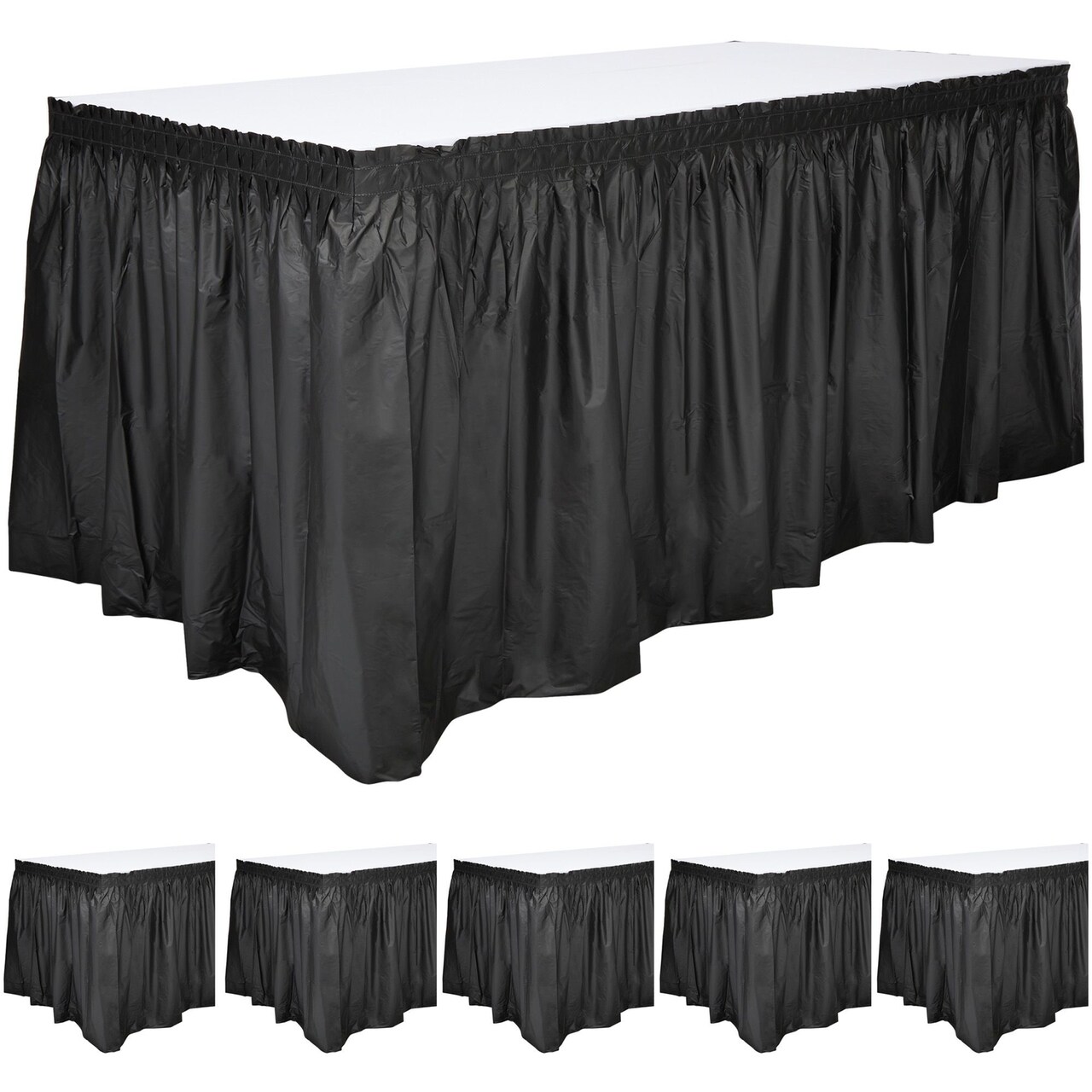 Disposable Table Skirts – 6-Pack Ruffled Plastic Table Skirts – Perfect for Weddings, Engagement Parties, Birthdays, Business Events, Baby Showers, Black, Suitable for Tables Up To 8 Feet Long